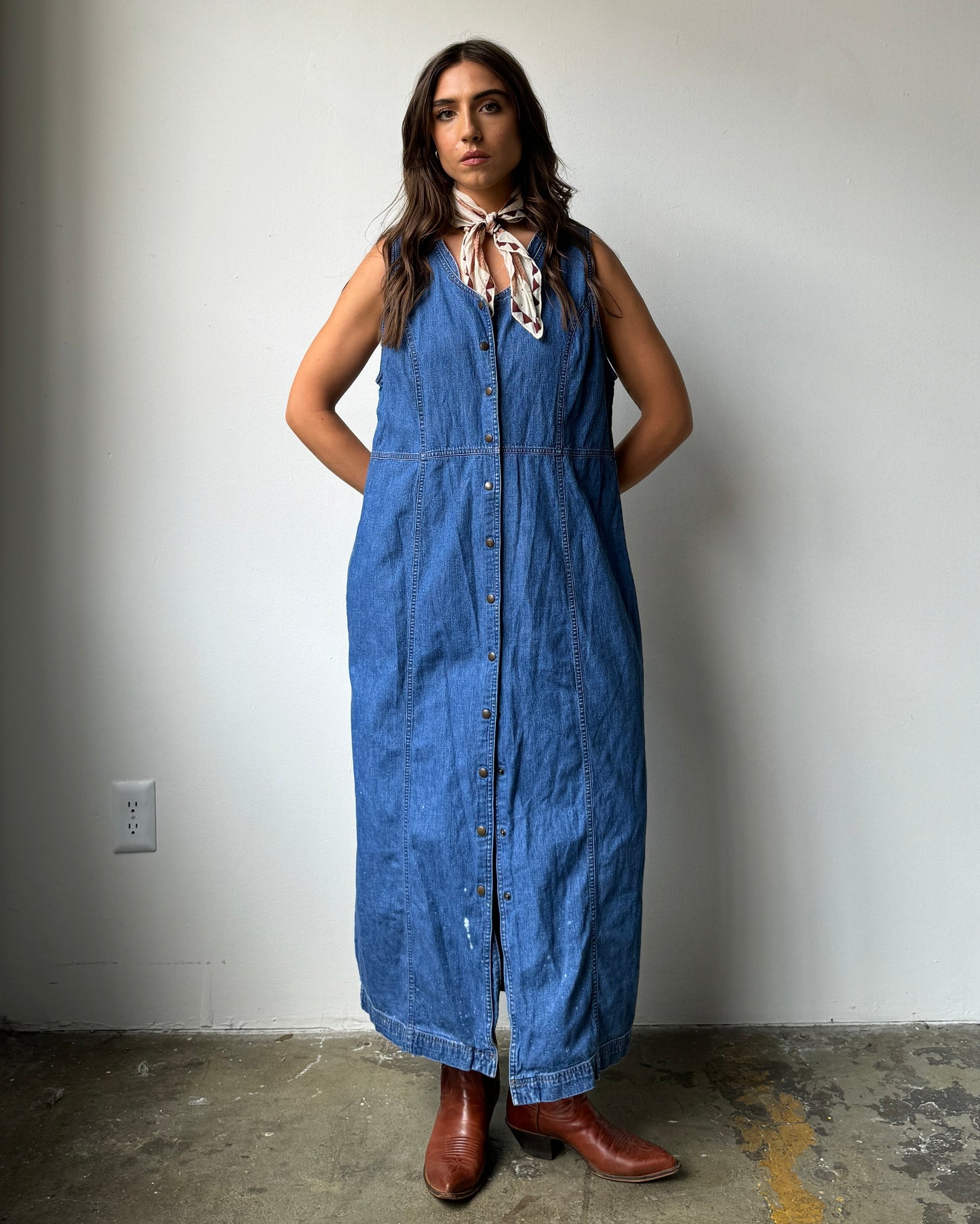 90's Eddie Bauer Distressed Denim Maxi Dress- XL