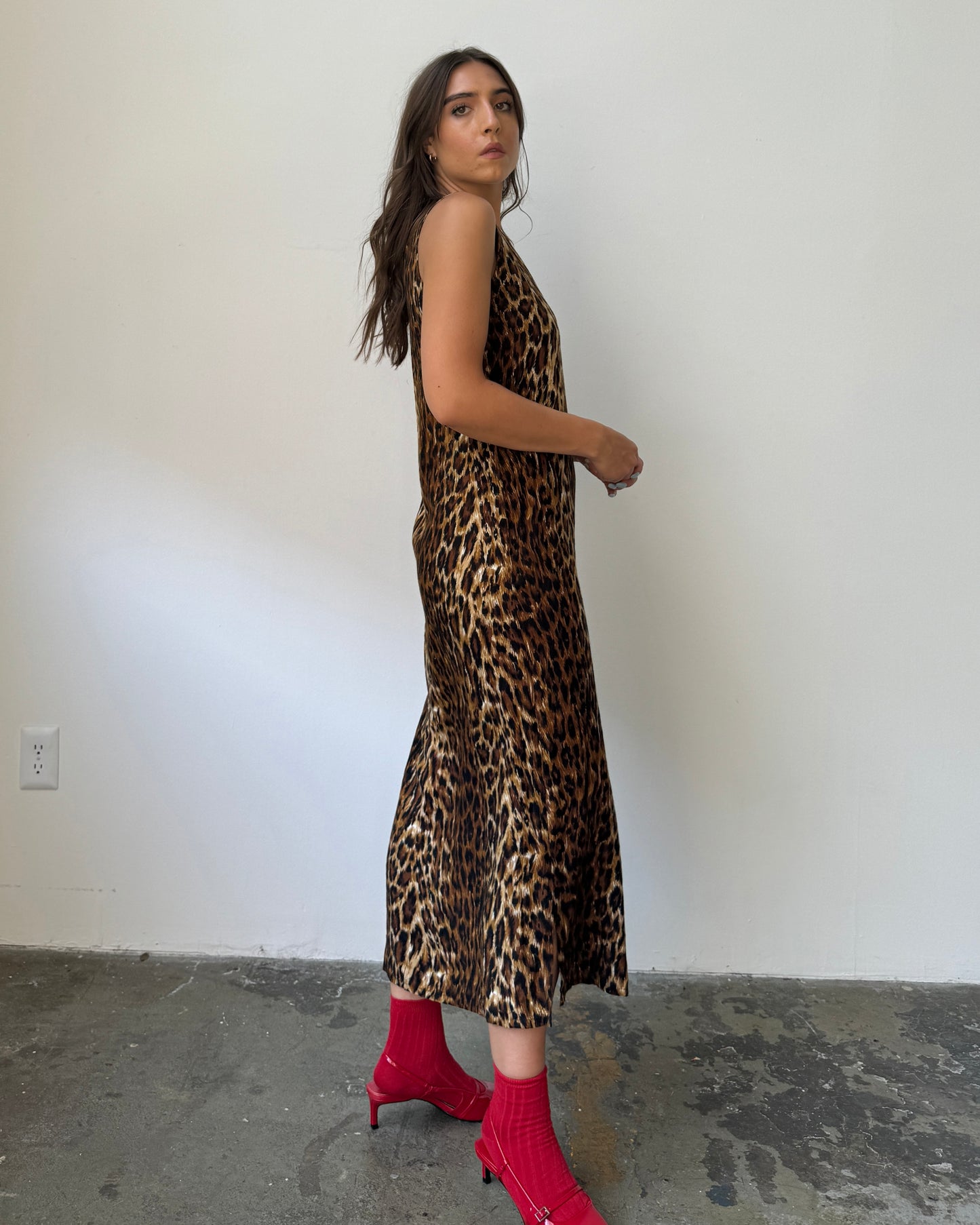 90's Leopard Print Maxi Dress - M