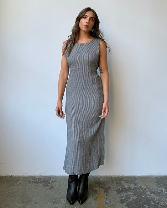 90's Grey Striped Dress - M