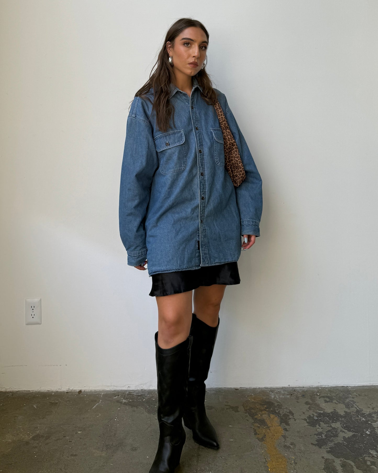 90's Fleece Lined Denim Shacket- L