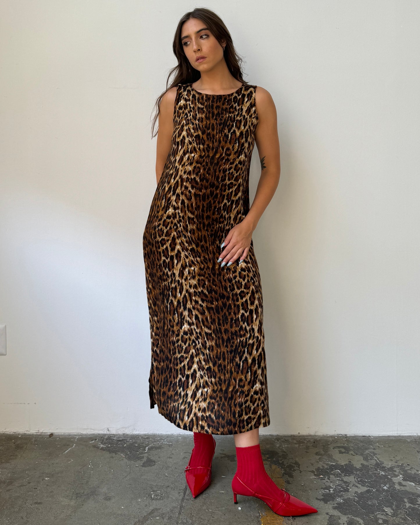 90's Leopard Print Maxi Dress - M