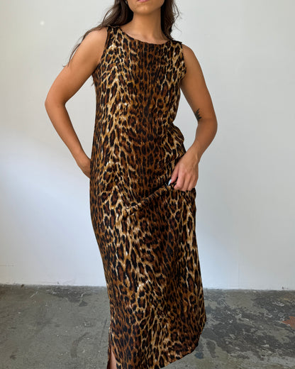 90's Leopard Print Maxi Dress - M