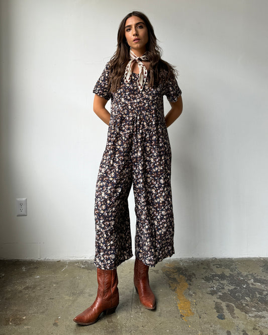 80's Floral Oversized Jumpsuit - L