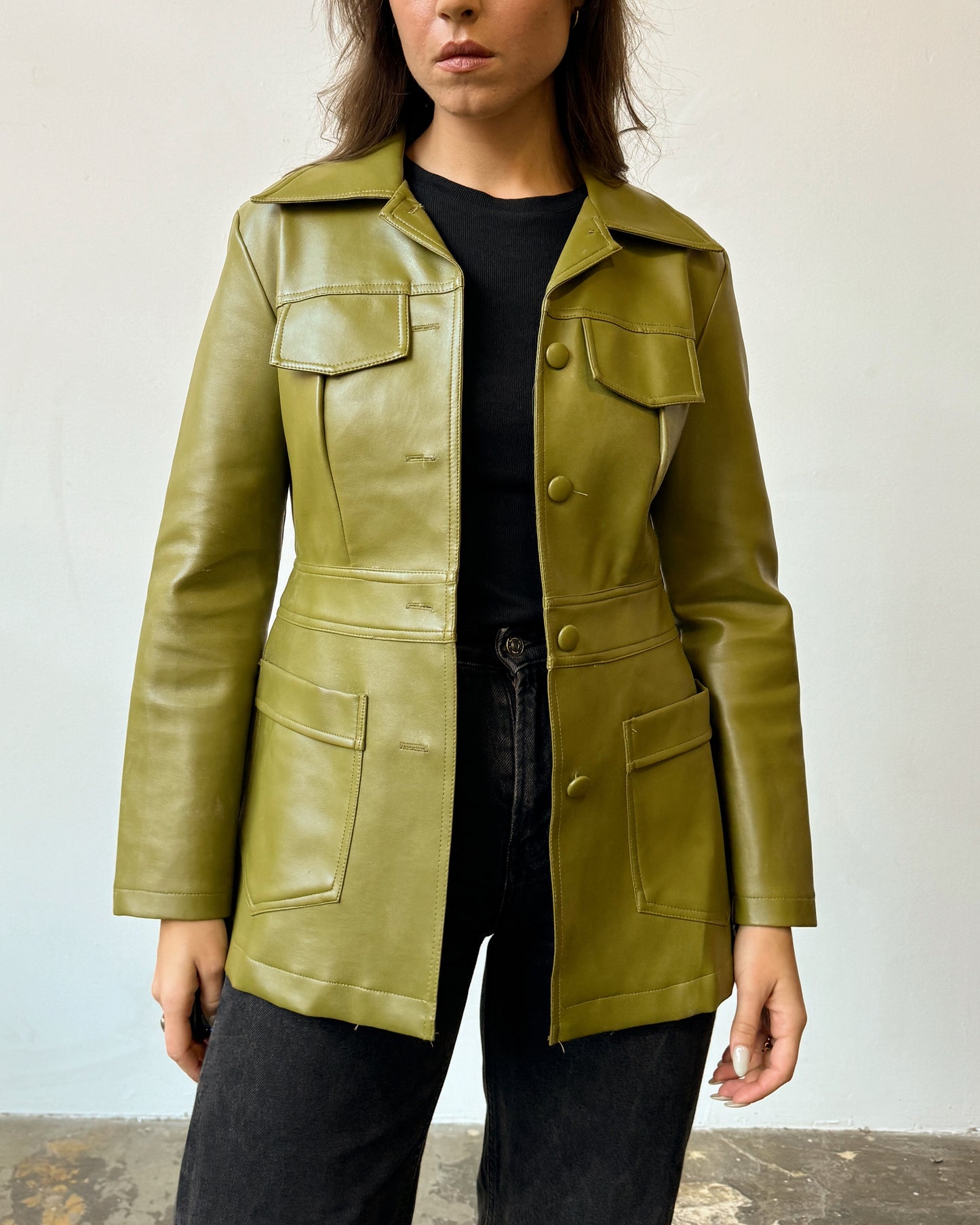 Chartreuse Vegan Leather Blazer Jacket - S