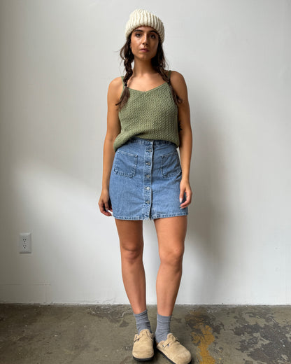 90's 100% Cotton Button Front Denim Skirt- L