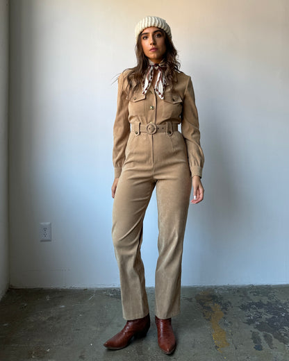 80's Neutral Sueded Jumpsuit - S