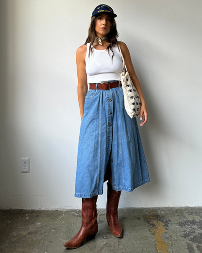 90's Button Front Denim Skirt - 12