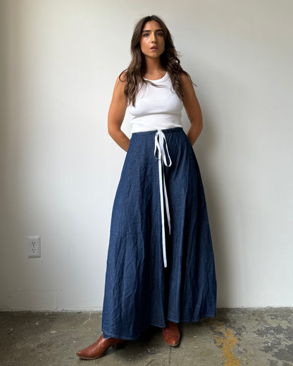 Handmade 100% Cotton Snap Front Denim Maxi Skirt - XS/S/M