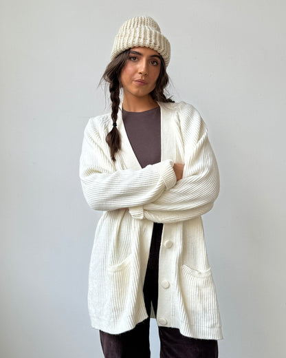 80's Chunky Knit Cream Cardigan - XL