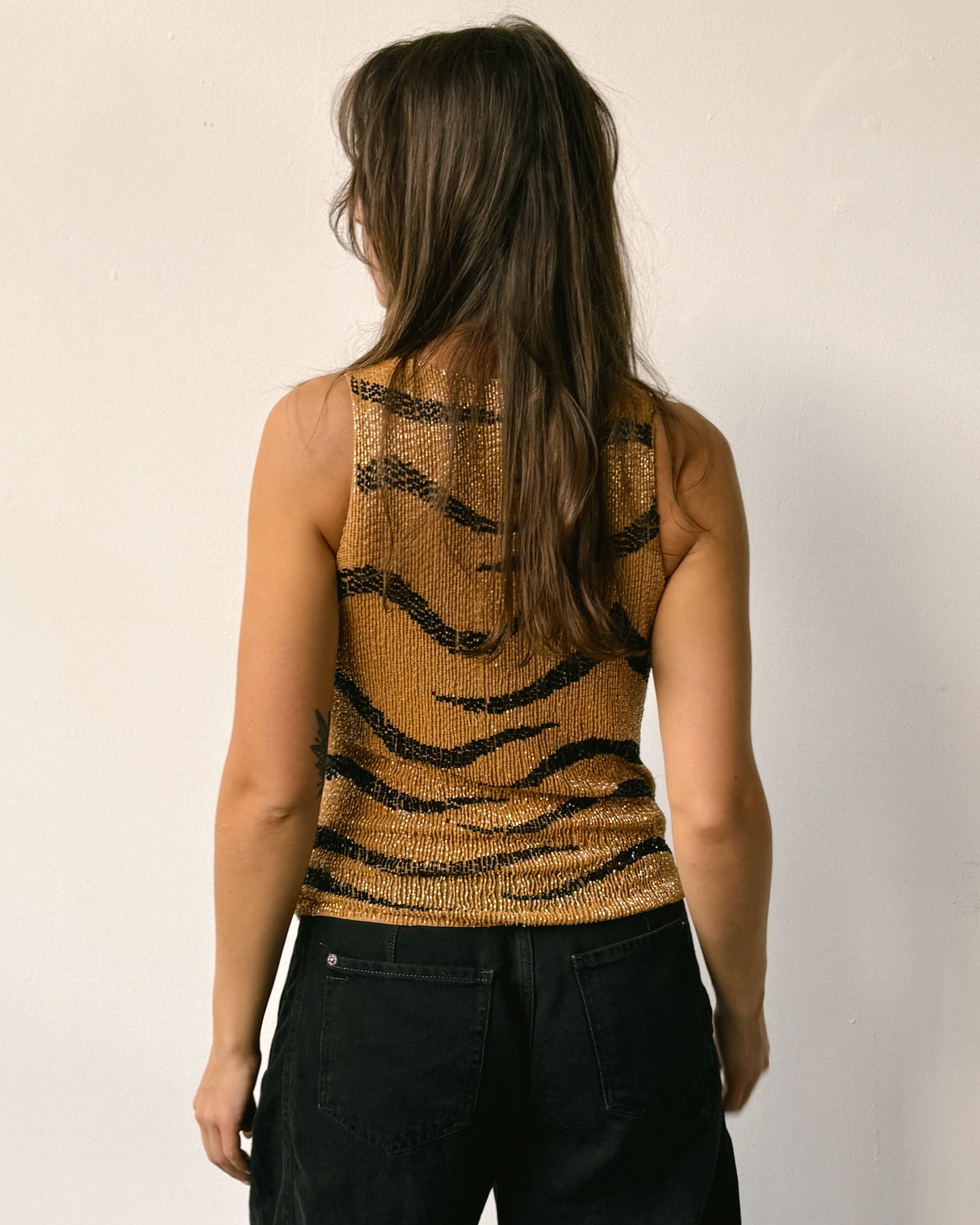 Beaded Tiger Print Tank - S/M