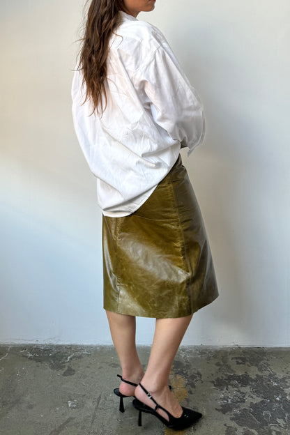 90’s GAP Olive Leather Midi Skirt - 8