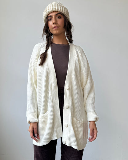 80's Chunky Knit Cream Cardigan - XL