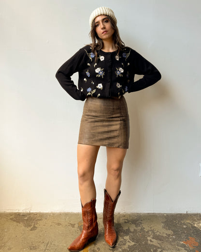 Mocha Leather Mini Skirt - 26" waist