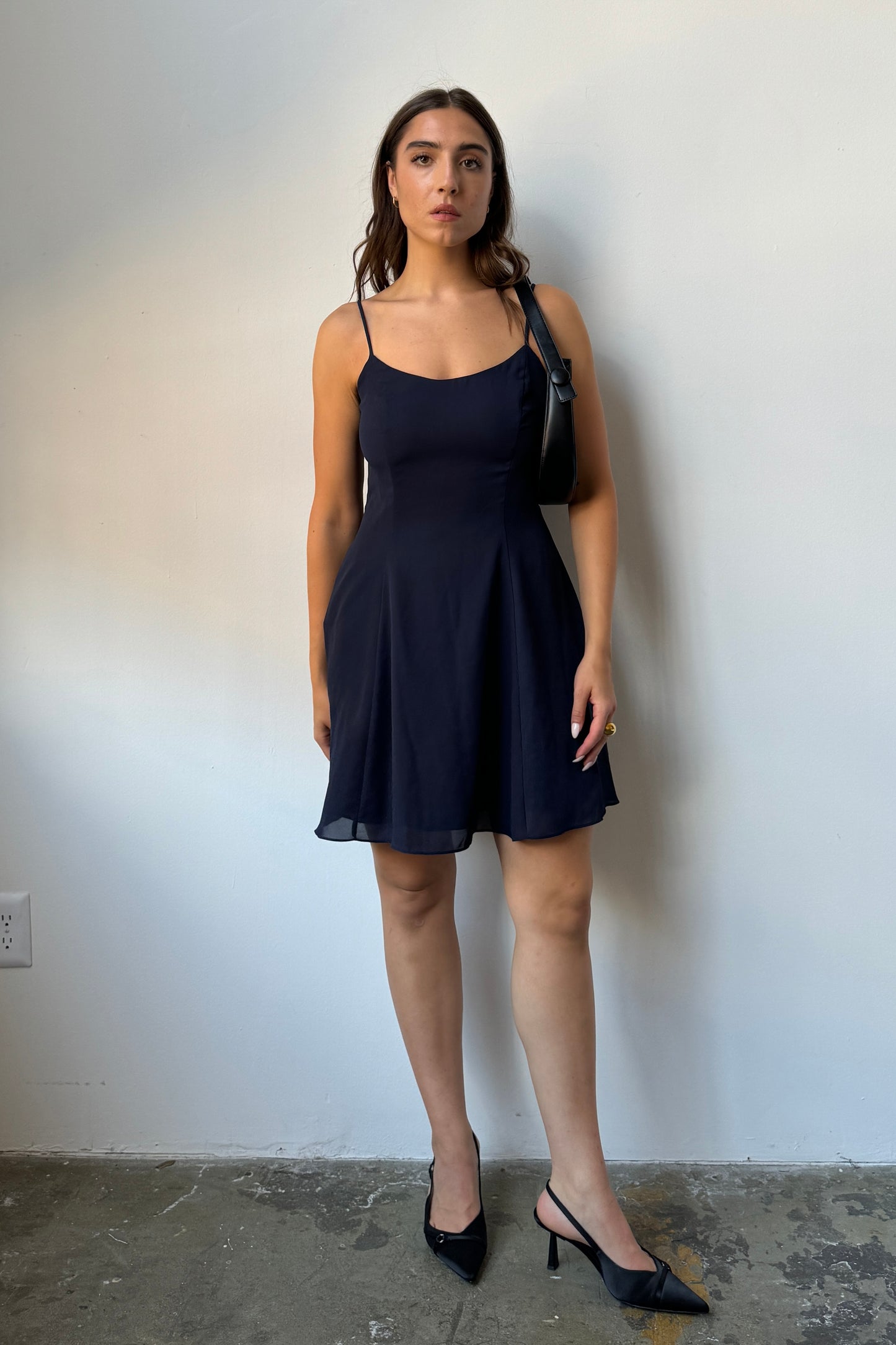 90’s Chiffon Layered Navy Mini Dress - 8