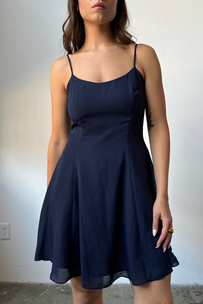 90’s Chiffon Layered Navy Mini Dress - 8