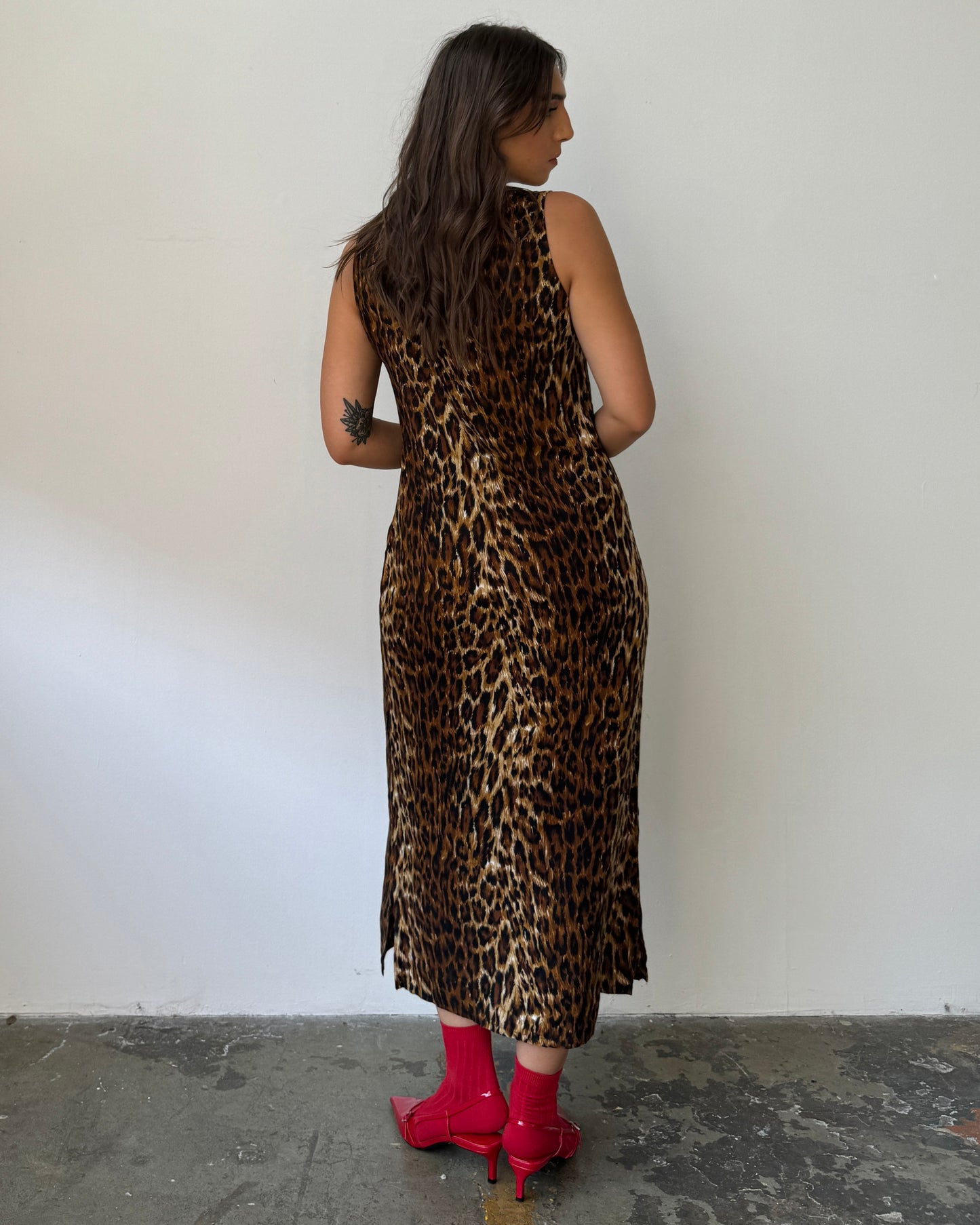 90's Leopard Print Maxi Dress - M