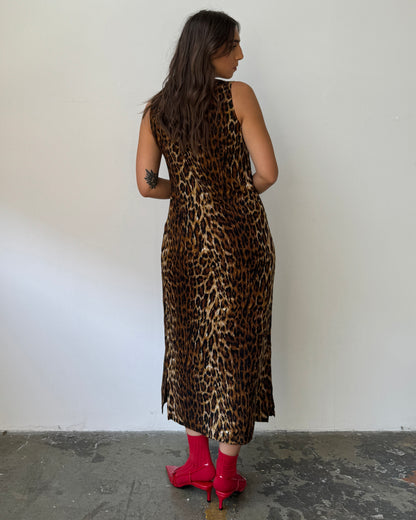 90's Leopard Print Maxi Dress - M