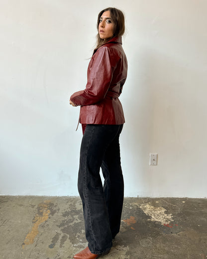 Cherry Leather Tie Waist Jacket - S/M/L