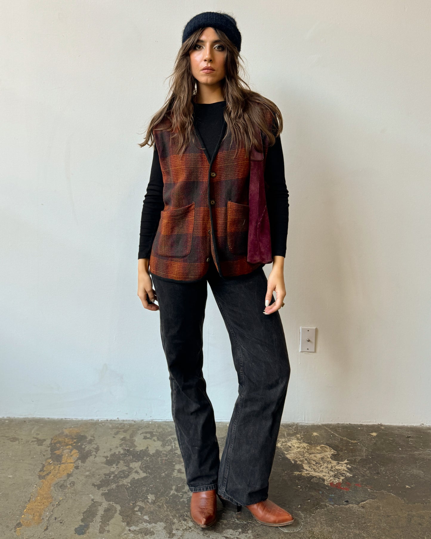 Autumn Colors Plaid Wool Blend Vest - XL