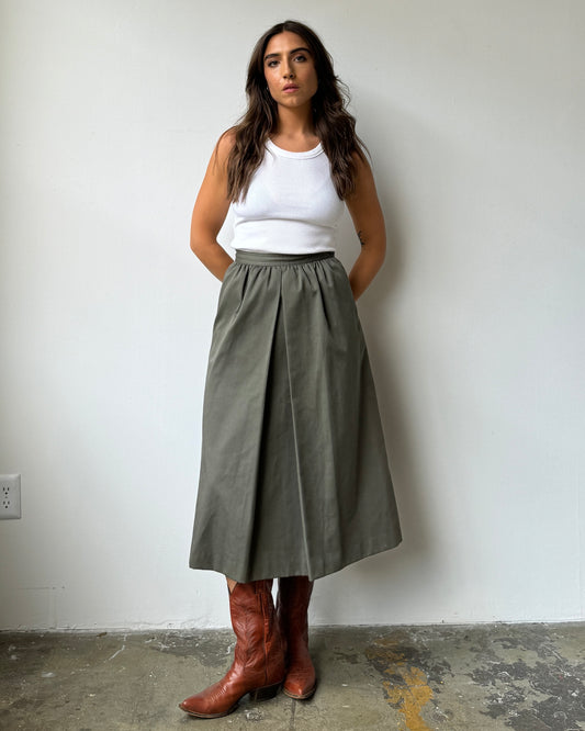 90's Land's End Olive Structured Midi Skirt - S