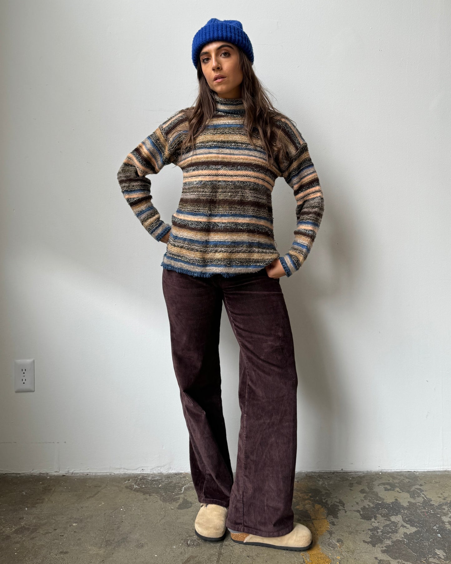 90's Wool Blend Striped Turtleneck Sweater - M