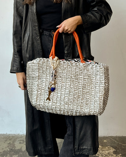 Silver Woven Tote Bag