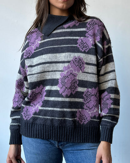 Roses & Stripes Wool Blend Sweater - M