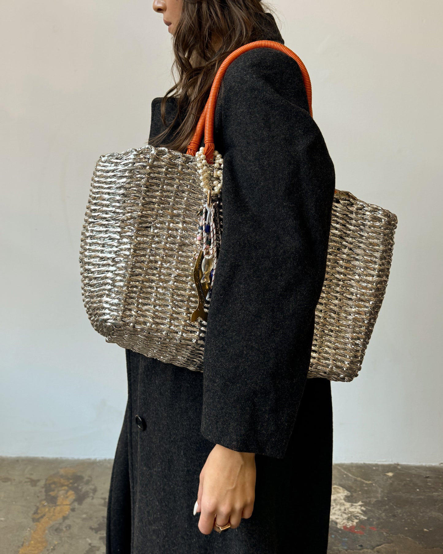 Silver Woven Tote Bag