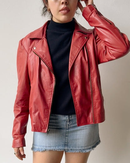 Cherry Leather Moto Jacket -L