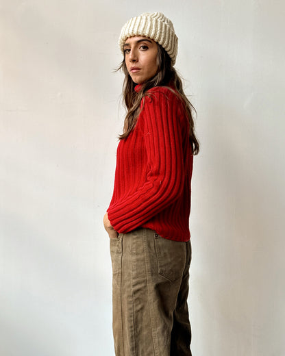 St John's Bay Cherry Ribbed Turtleneck Sweater - M