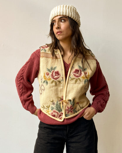 Boucher Santa Fe Needlepoint Floral Tapestry Handmade Vest -M/L