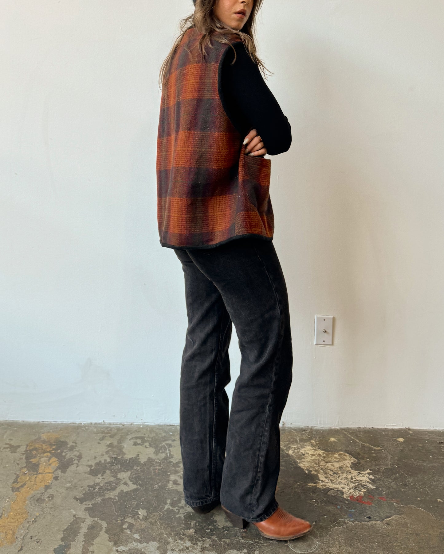 Autumn Colors Plaid Wool Blend Vest - XL