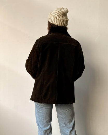 Chocolate Suede Shearling Jacket- XL