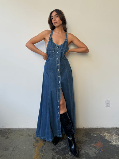 Denim Button Front Maxi Dress- L