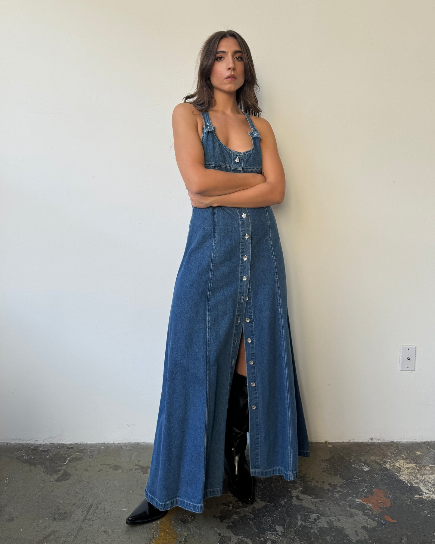 Denim Button Front Maxi Dress- L