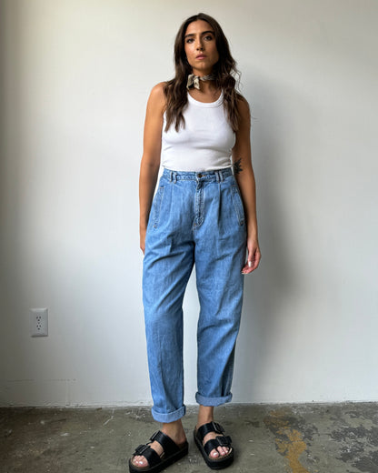 90's Lizwear Pleated Waist Tapered Leg Relaxed Denim -28"