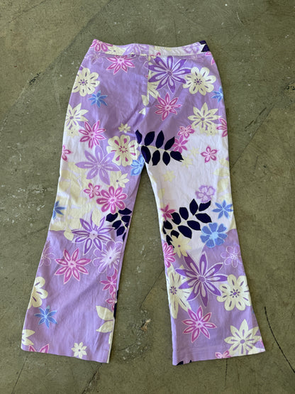 Y2K Purple Floral Cropped Kickflare Pants - 26" Waist