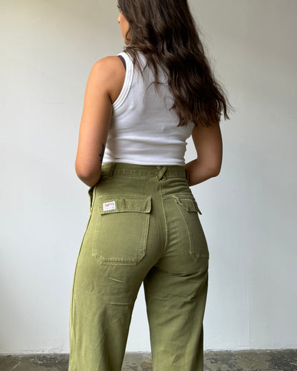 50's 100% Cotton Distressed Olive Workwear Pant- 4/6