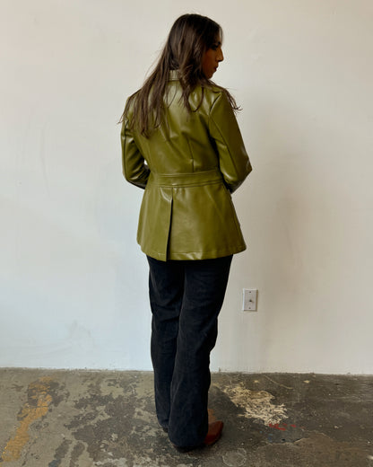 Chartreuse Vegan Leather Blazer Jacket - S