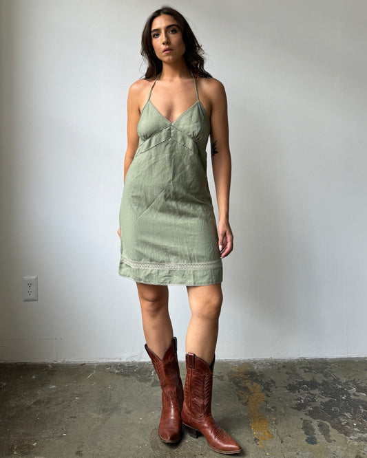 90's/Y2K Sage Halter Mini Dress- L