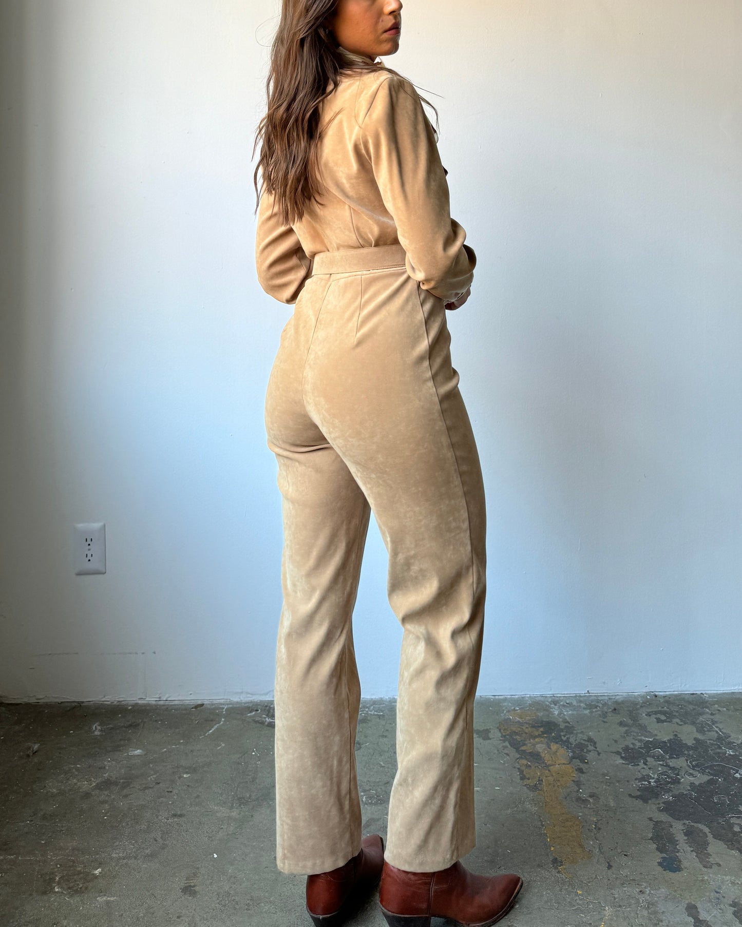 80's Neutral Sueded Jumpsuit - S