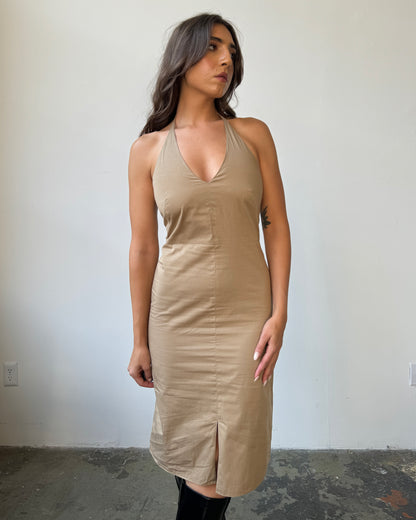 00's Banana Republic Neutral Halter Neck Dress- 6