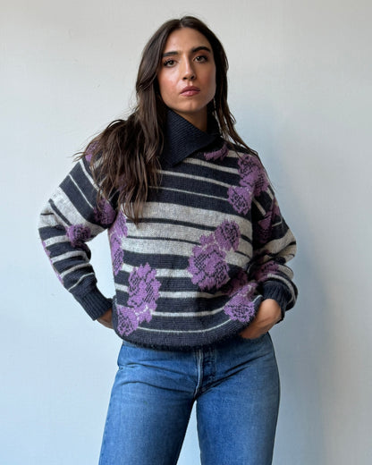 Roses & Stripes Wool Blend Sweater - M