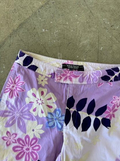 Y2K Purple Floral Cropped Kickflare Pants - 26" Waist