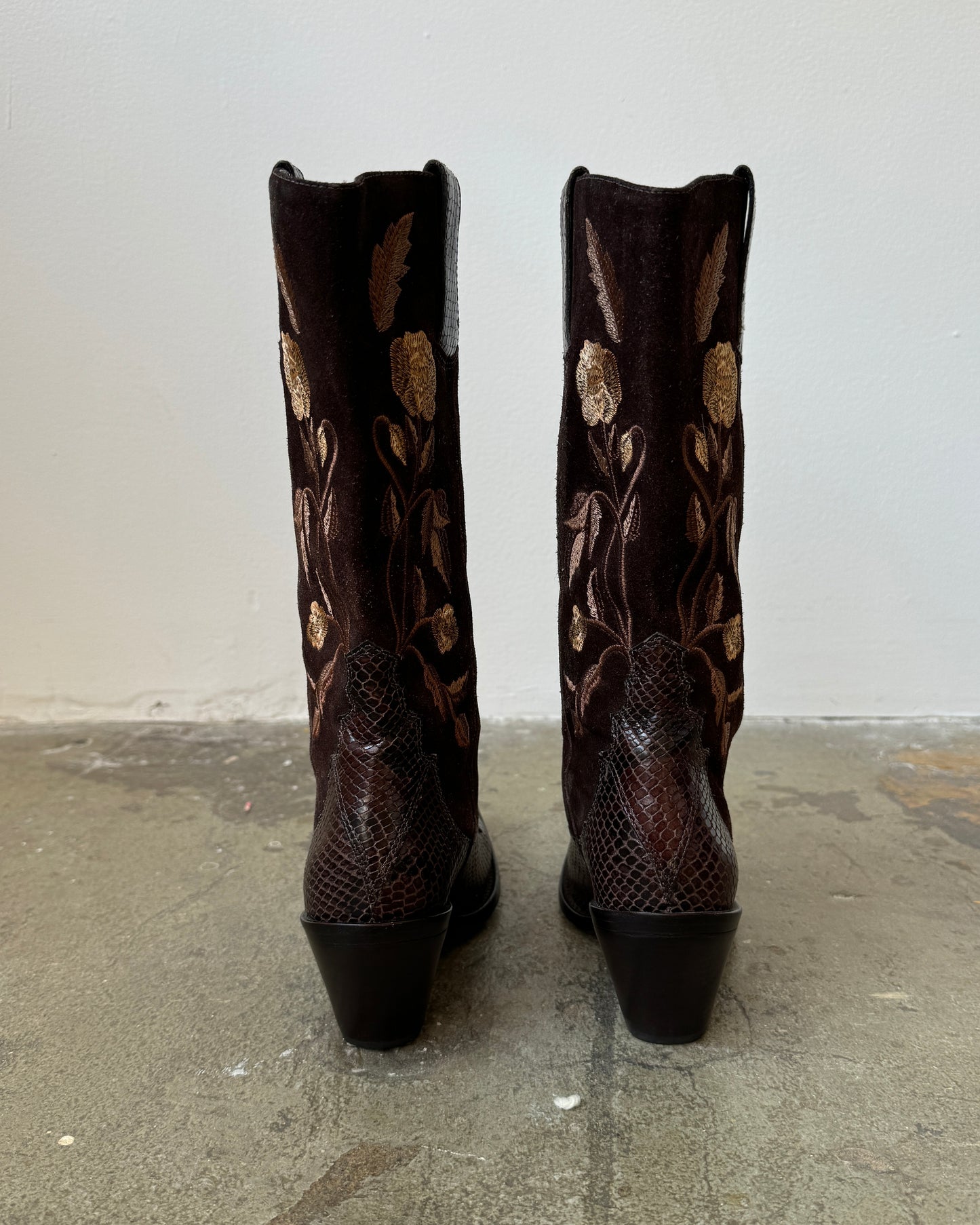 Antonio Melani Chocolate Embroidered Cowboy Boots- 6.5