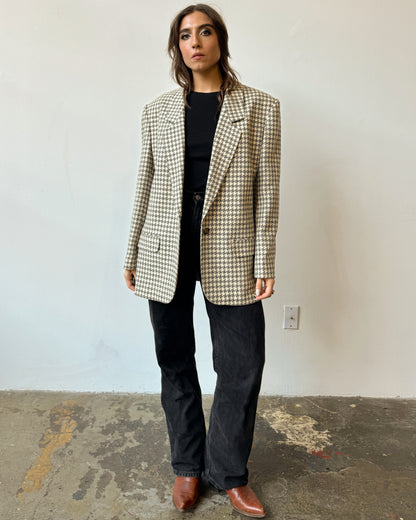 Oversized Houndstooth Blazer Jacket - S/M/L/XL