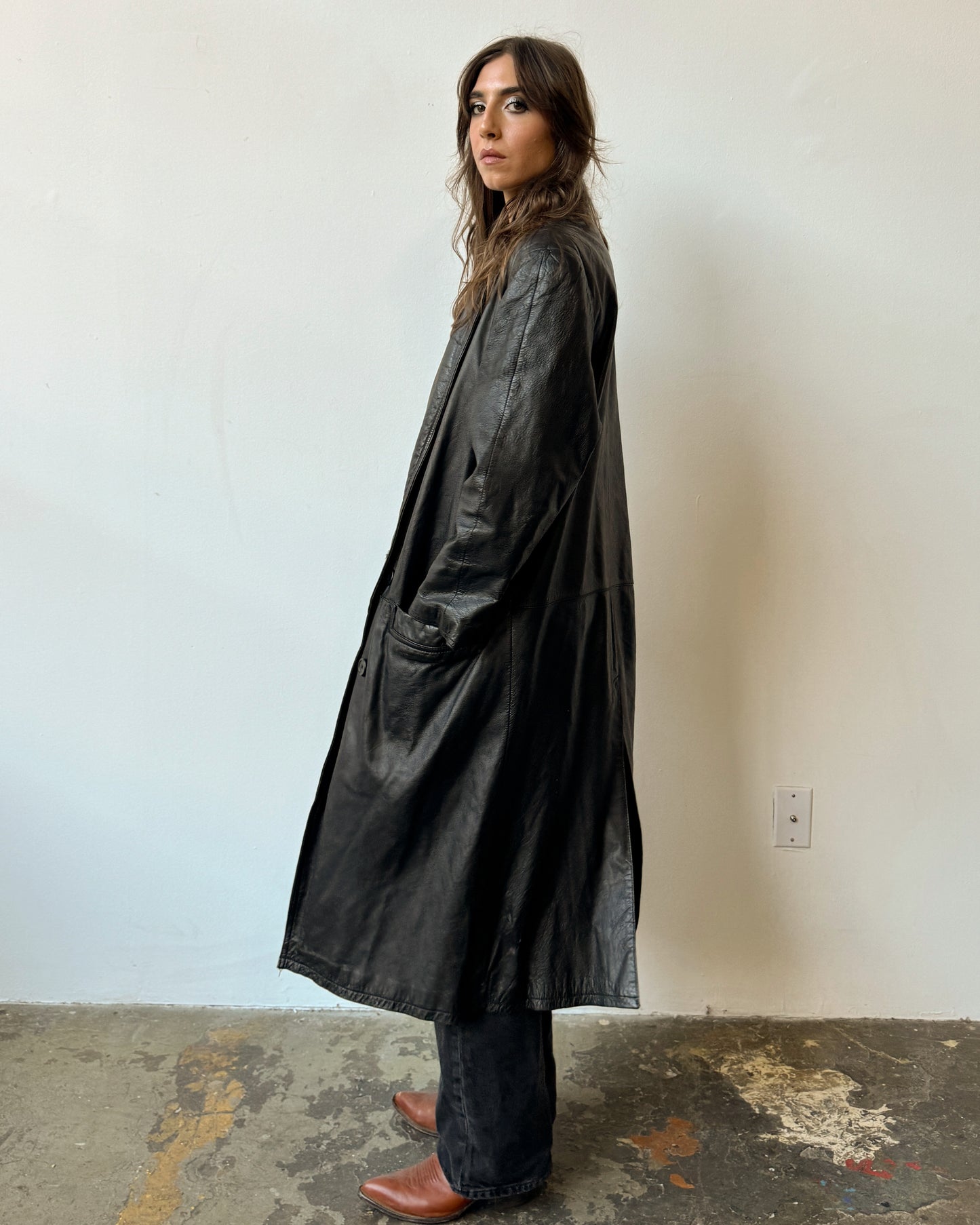 Leather Trench Coat - M