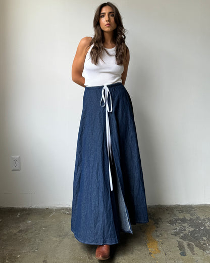 Handmade 100% Cotton Snap Front Denim Maxi Skirt - XS/S/M