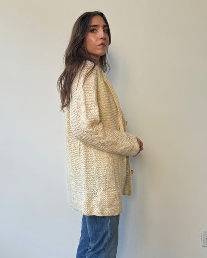 Handknit Cream Cableknit Chunky Sweater - L/XL