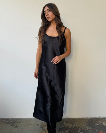 Ink Black Satin Maxi Dress - M-XL